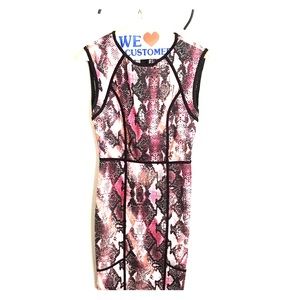 Knee length pink and black camo inspired dress
